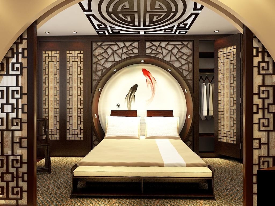 thiết kế phòng ngủ kiểu Trung Quốc