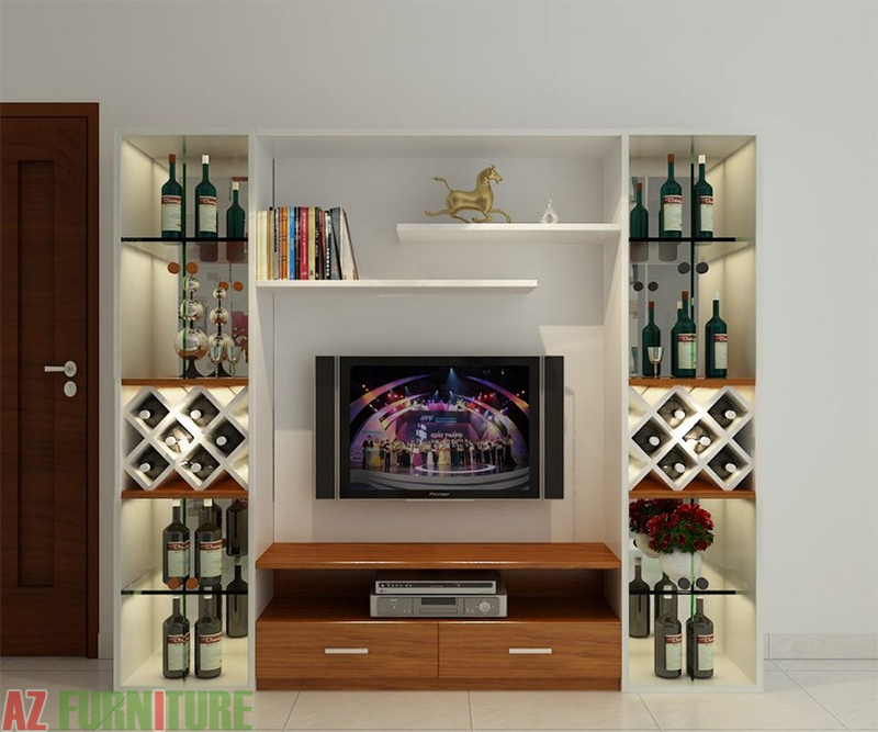 Kệ tivi kết hợp tủ rượu thiết kế nội thất phòng khách chung cư sang trọng