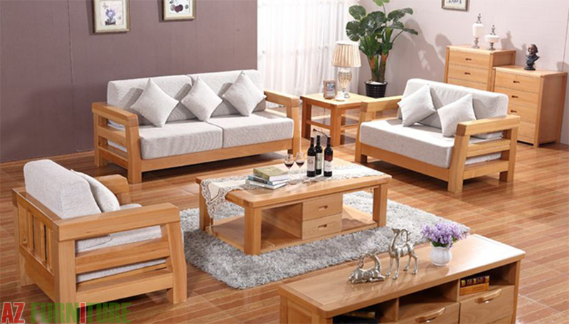 Sofa gỗ trong nội thất phòng khách đẹp 2020